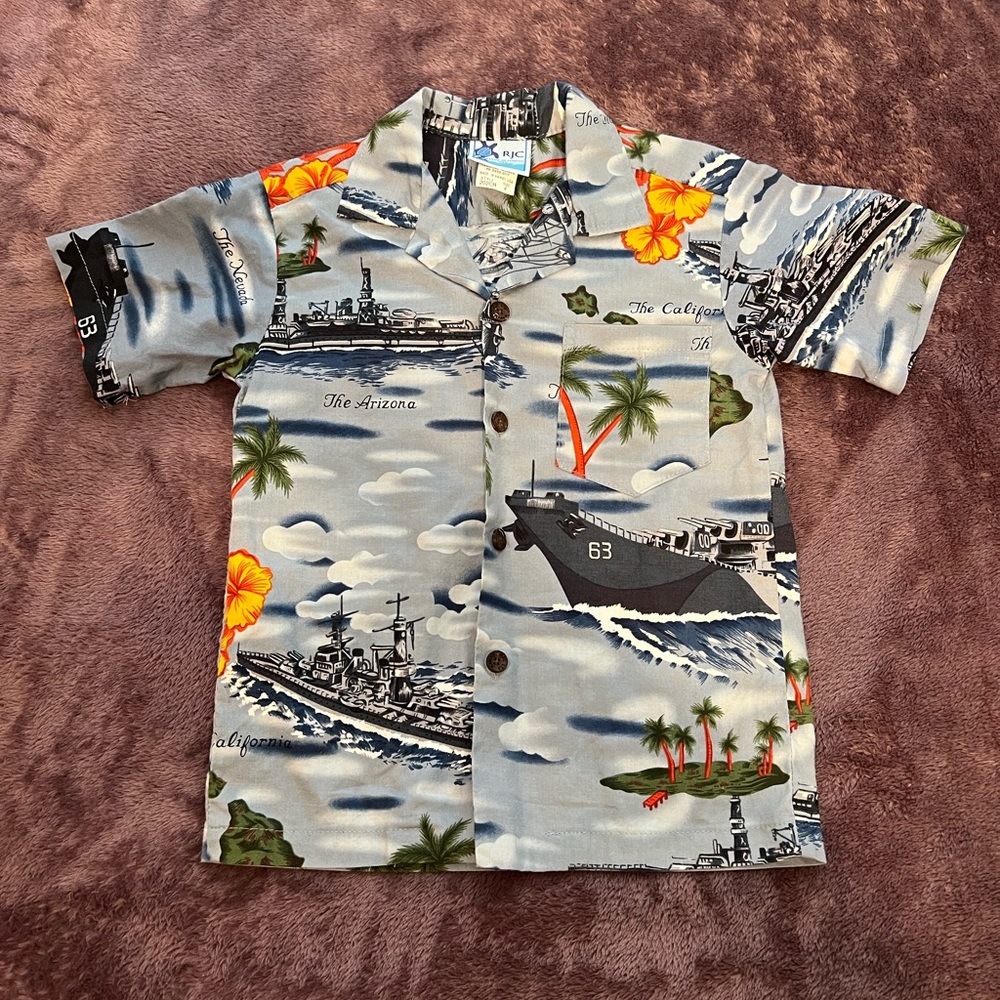 RJC US Battleship Boys Military Hawaiian Shirt Size 4